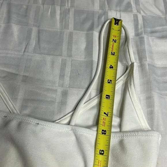 VNTG white faux wrap halter bodycon dress,ruching ,shirred,asymmetrical hem EC - Picture 12 of 14